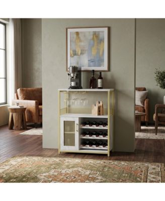 Wine Cabinet with LED Lights, Freestanding Liquor Storage Rack for Living Room Kitchen Dining Room, Engineered Wood and Iron Bar Cabinet