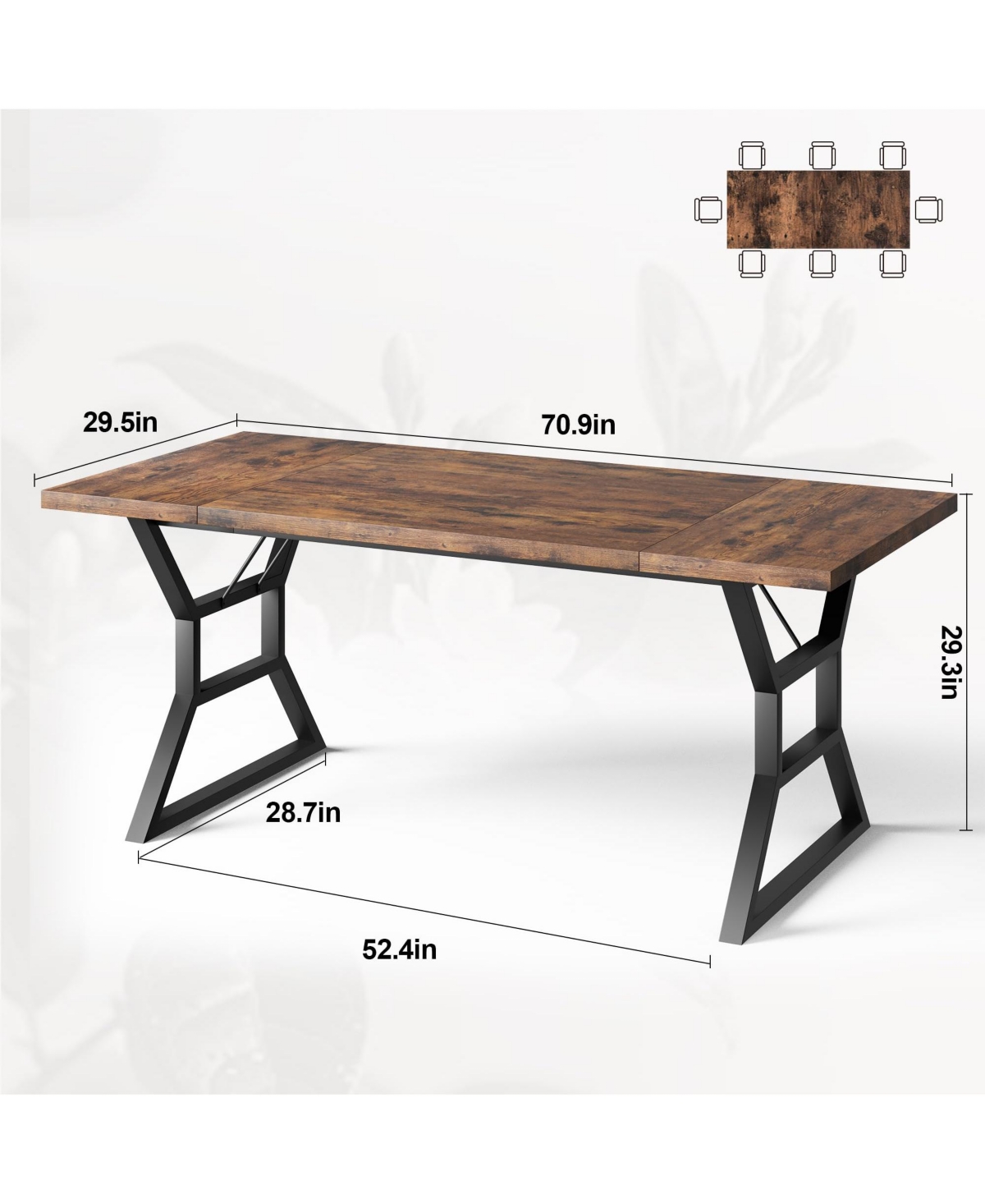 gaomon 70 Inch Wooden Dining Room Table for 6 with Heavy Duty Metal Legs Farmhouse Style