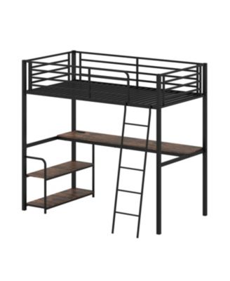 Twin Loft Bed with Built-In Desk and Storage Shelves, Ideal for Kids