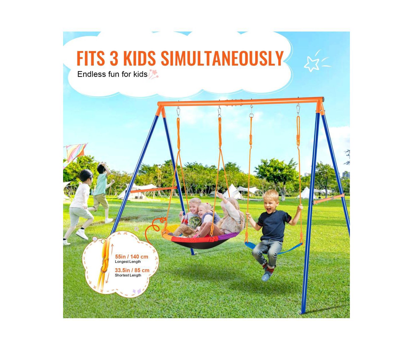 Детские игрушки SUGIFT Backyard A-Frame Swing Set with Saucer and Belt Seats 440 lb Capacity, цвет: Синий — фото 5