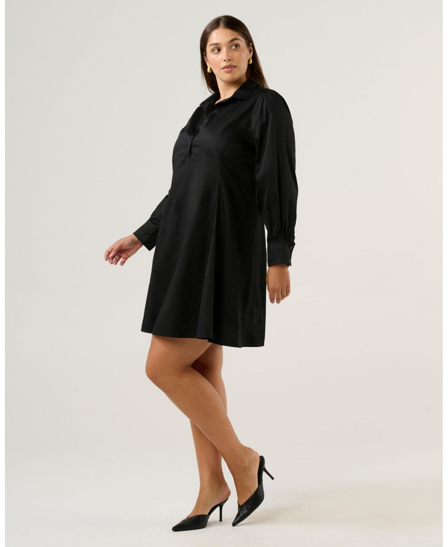 Plus size Asher Mini Cotton Long Sleeve Shirt Dress