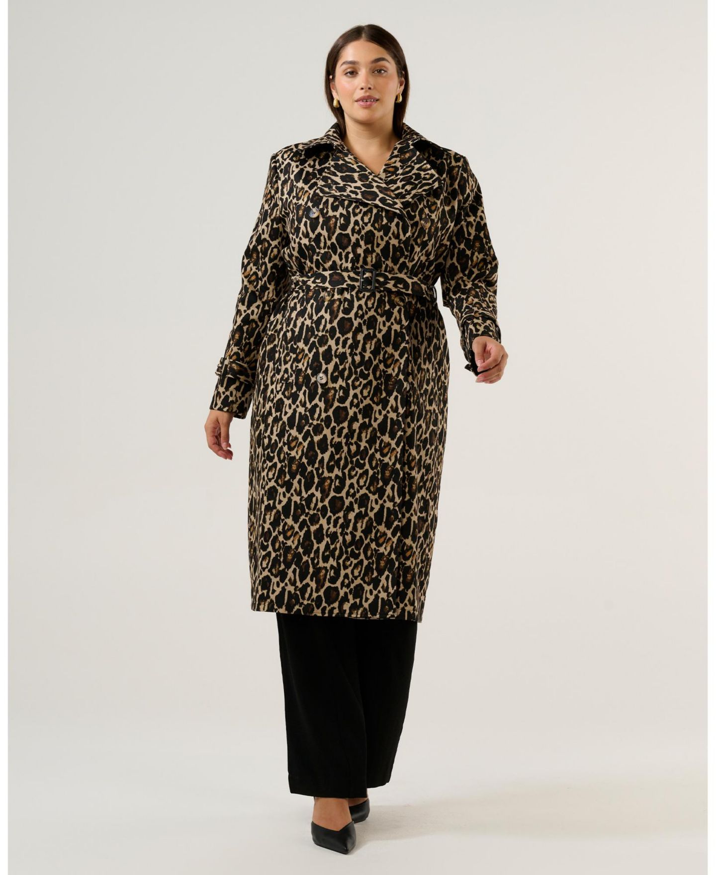 Женское пальто ESTELLE Shari Leopard Double Breasted Full-Length Trench, цвет: Леопардовый — фото 4