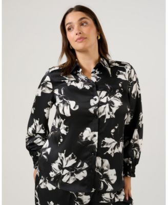 Women's Gilda Floral Satin Button-Front Collared Shirt