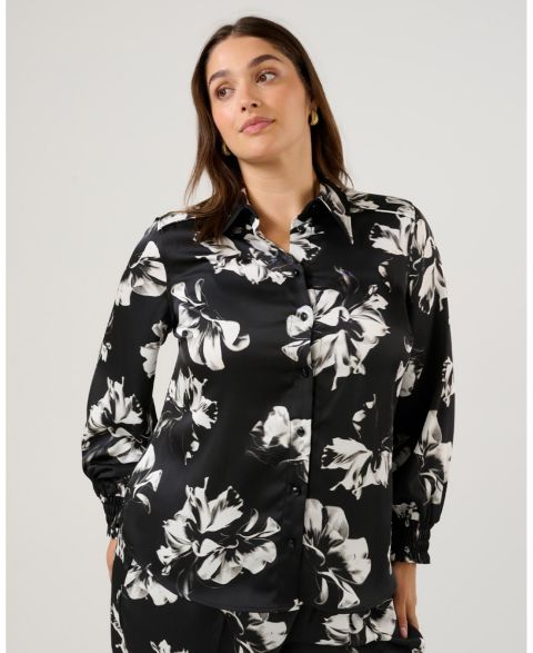 Женская рубашка ESTELLE Gilda Floral Satin Button-Front Collared, цвет: Чёрный