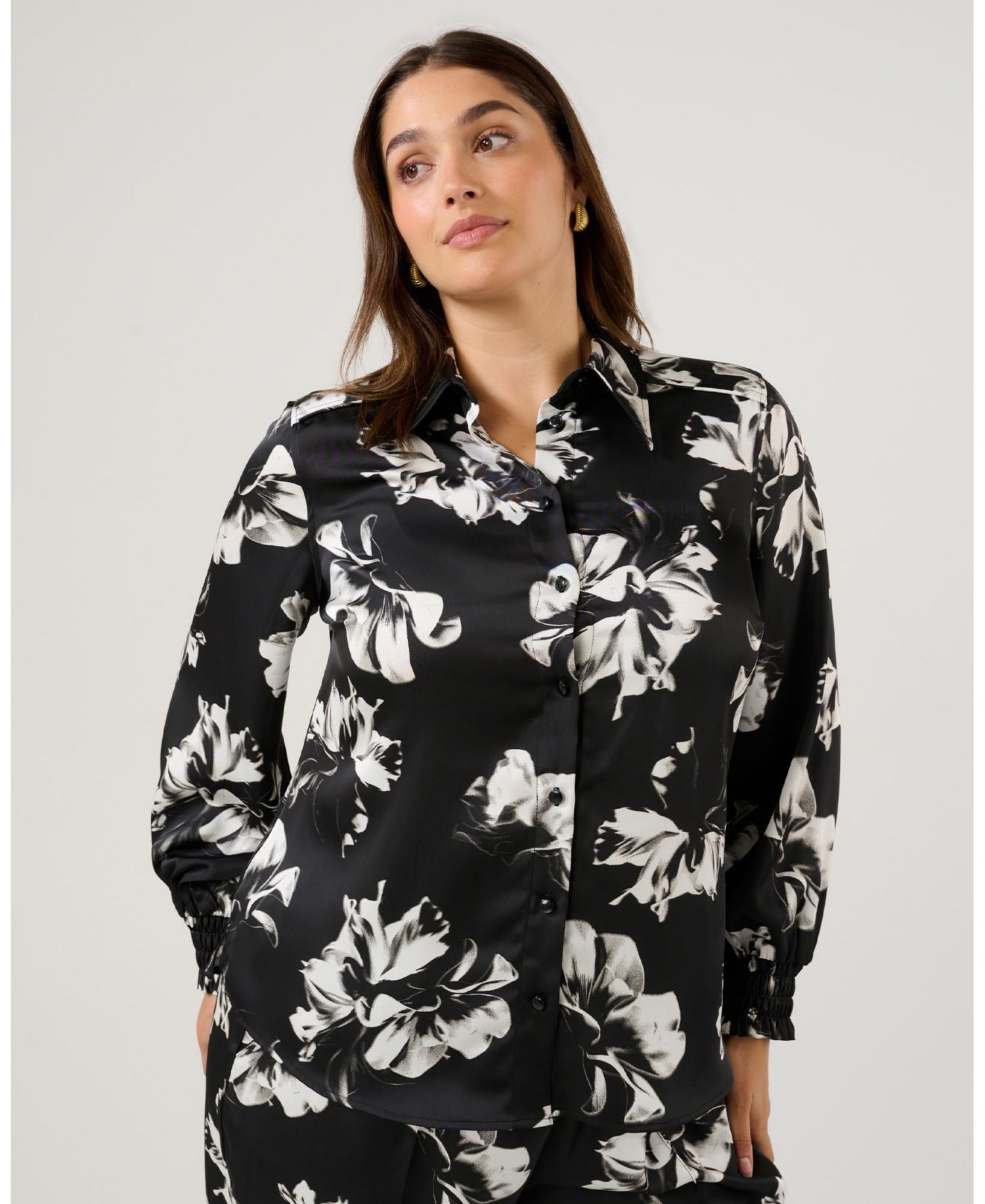 Women's Gilda Floral Satin Button-Front Collared Shirt