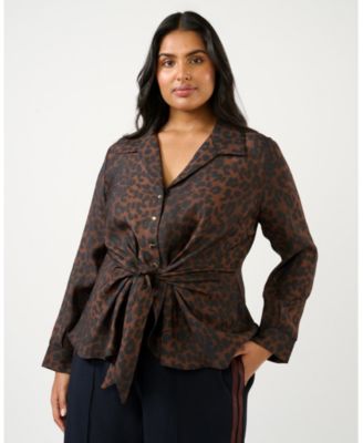 Women's Leona Leopard V-Neck Button Tie-Front Shirt