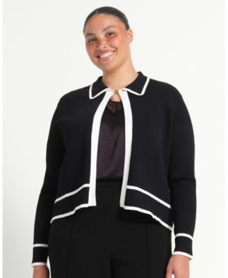 Women's Gracie Contrast Ribbed Collared Long Sleeve Cardigan
