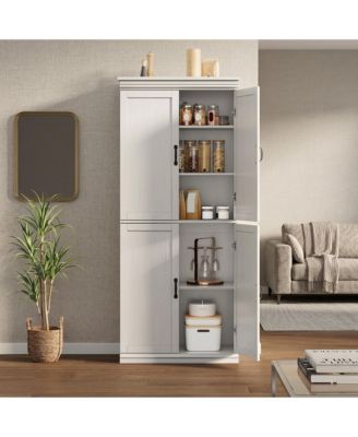 Pantry Cabinet, Retro 4-Door Tall Cabinet, Engineered Wood with Adjustable Shelves