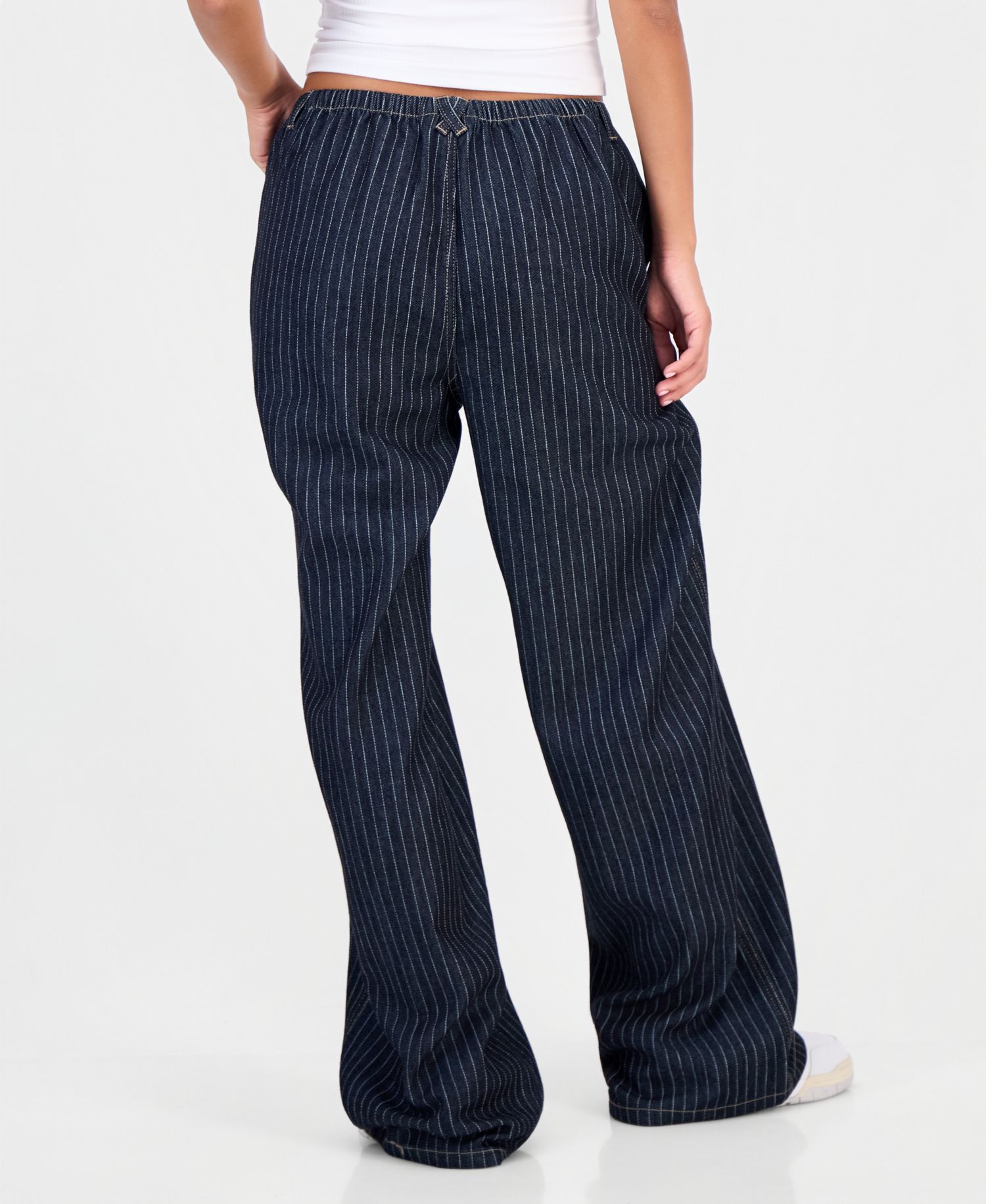 Juniors' Striped Wide-Leg Pull-On Jeans