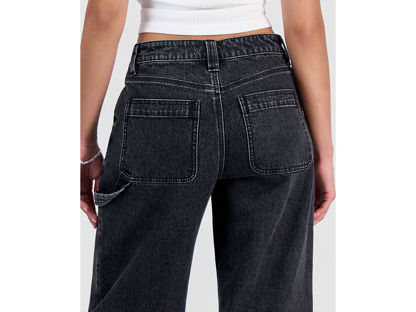 Женские джинсы Madden Girl Juniors' High-Rise Ultra 90s Wide-Leg Carpenter, цвет: Чёрный — фото 3