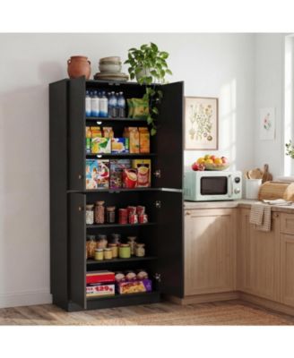 68" Black Kitchen Pantry Cabinet - 4 Adjustable Shelves and 4 Doors, Freestanding Storage for Kitchen or Living Room