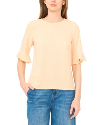 Women's Crewneck 3/4-Sleeve Ruffled Cuff Blouse