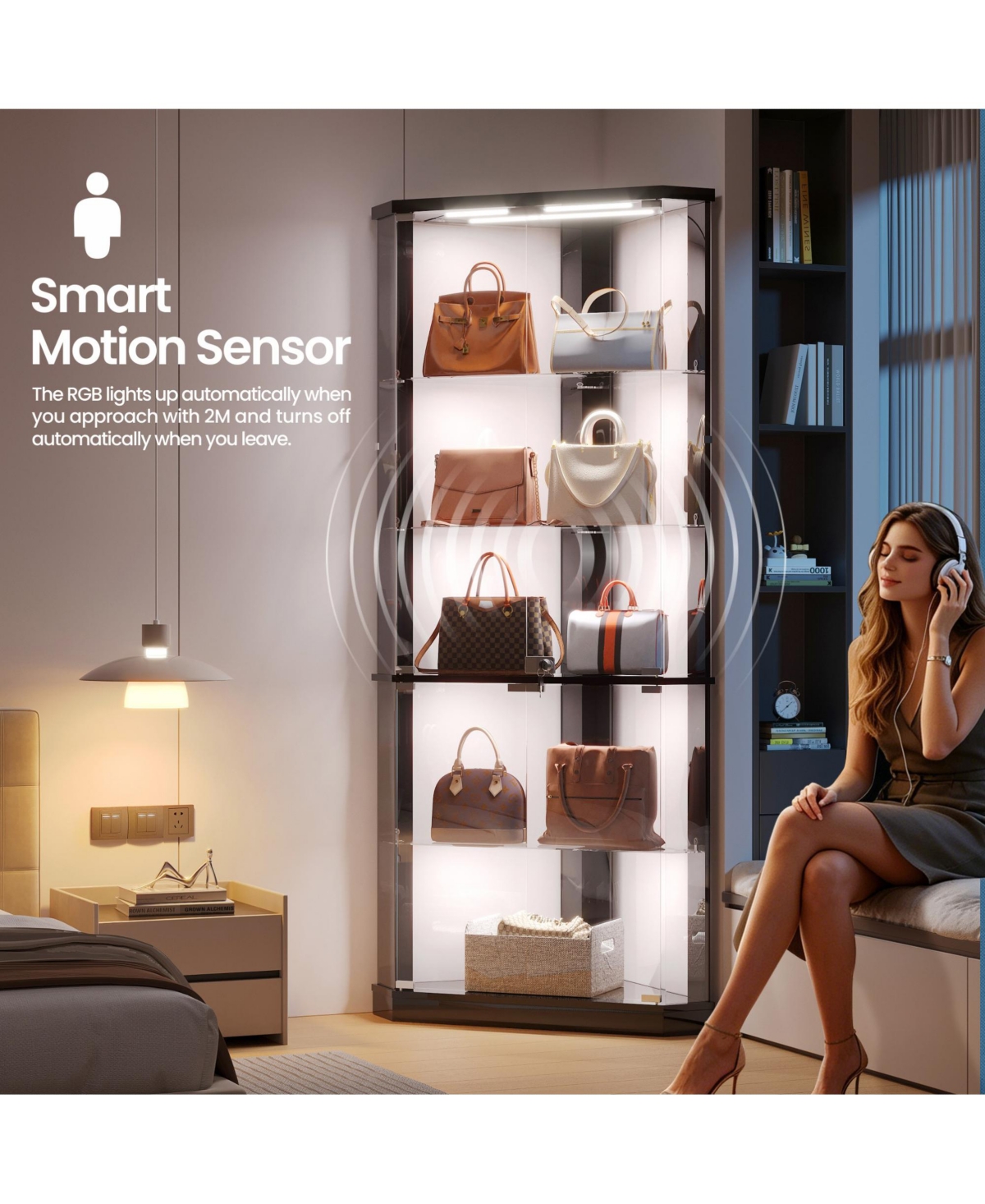 Vlsrka Corner Display Cabinet with Rgb Lights