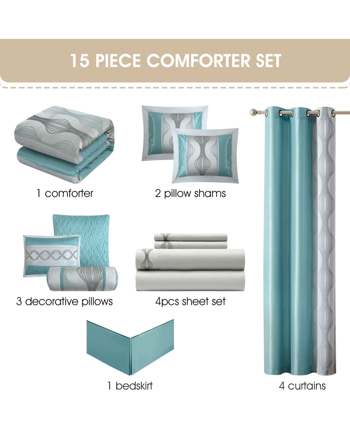 Stratford Park Kath Geometric 15-Pc. Comforter Set