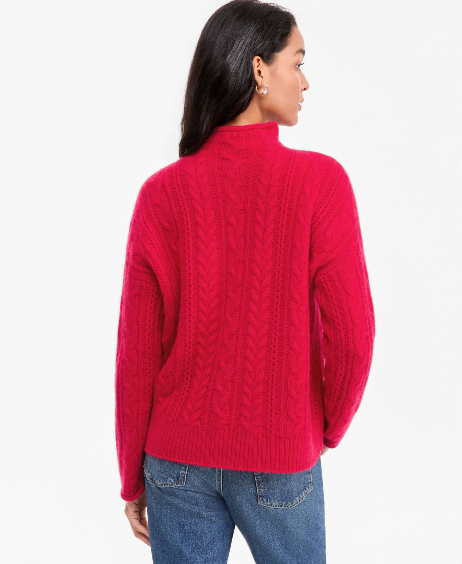 Women's 100% Cashmere Cable-Knit Funnel-Neck Pullover Sweater
