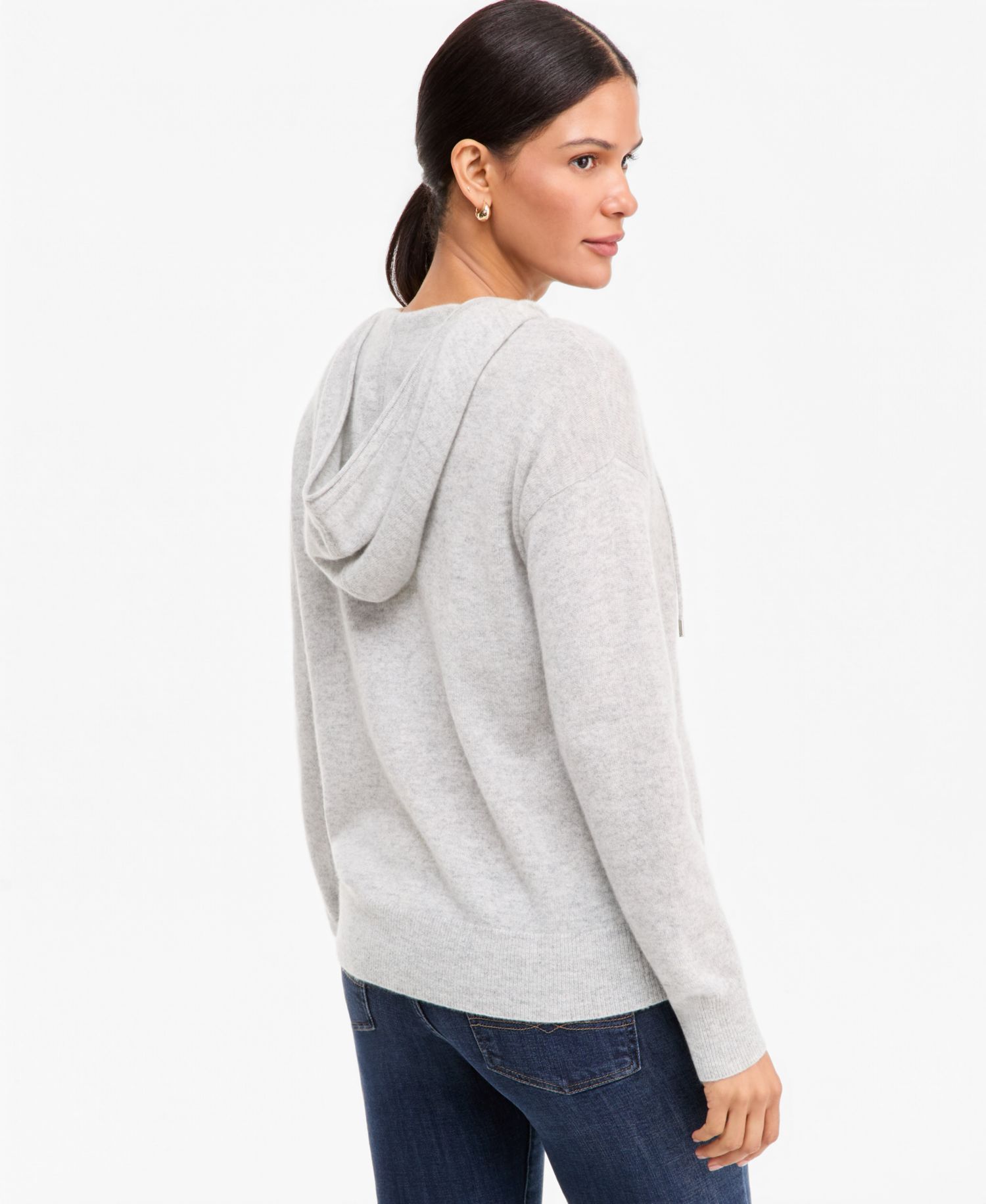 Petite Cashmere Long-Sleeve Zip-Front Hoodie