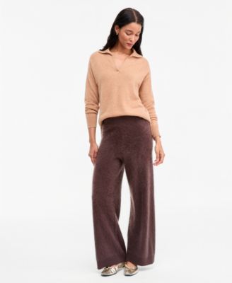 Women's Johnny-Collar 100% Cashmere Long-Sleeve Sweater