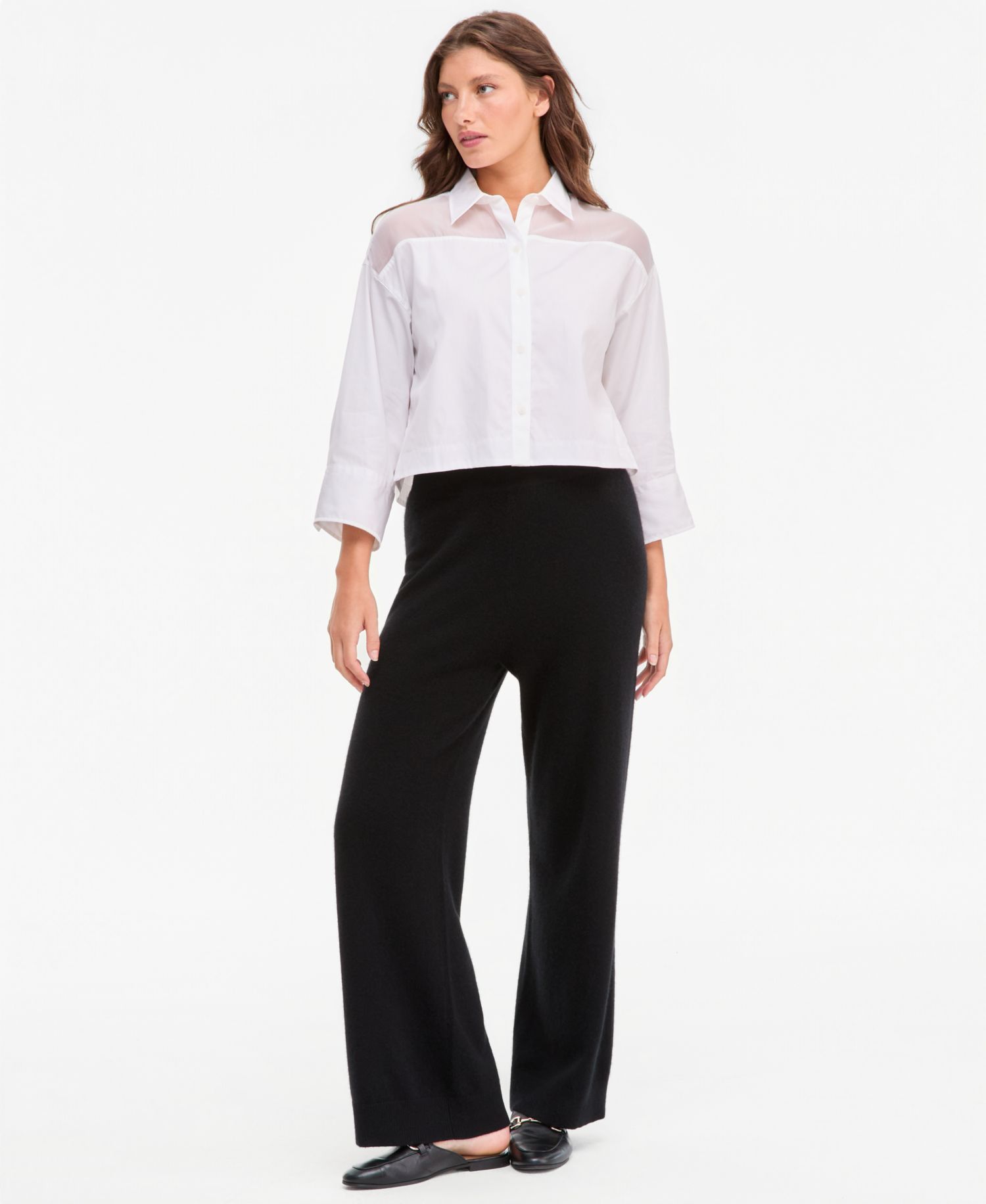 Women's 100% Cashmere Pull-On Wide-Leg Pants