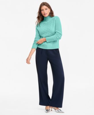 Women's 100% Cashmere Fisherman Mock Neck Cable Knit Sweater