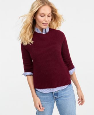Women's 100% Cashmere Shaker Stitch Crewneck Sweater