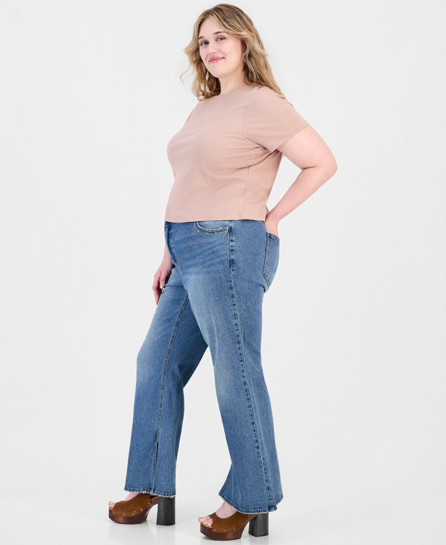 Женские джинсы And Now This Trendy Plus Size Side Slit High-Rise Bootcut Denim Jeans, цвет: As Is — фото 2