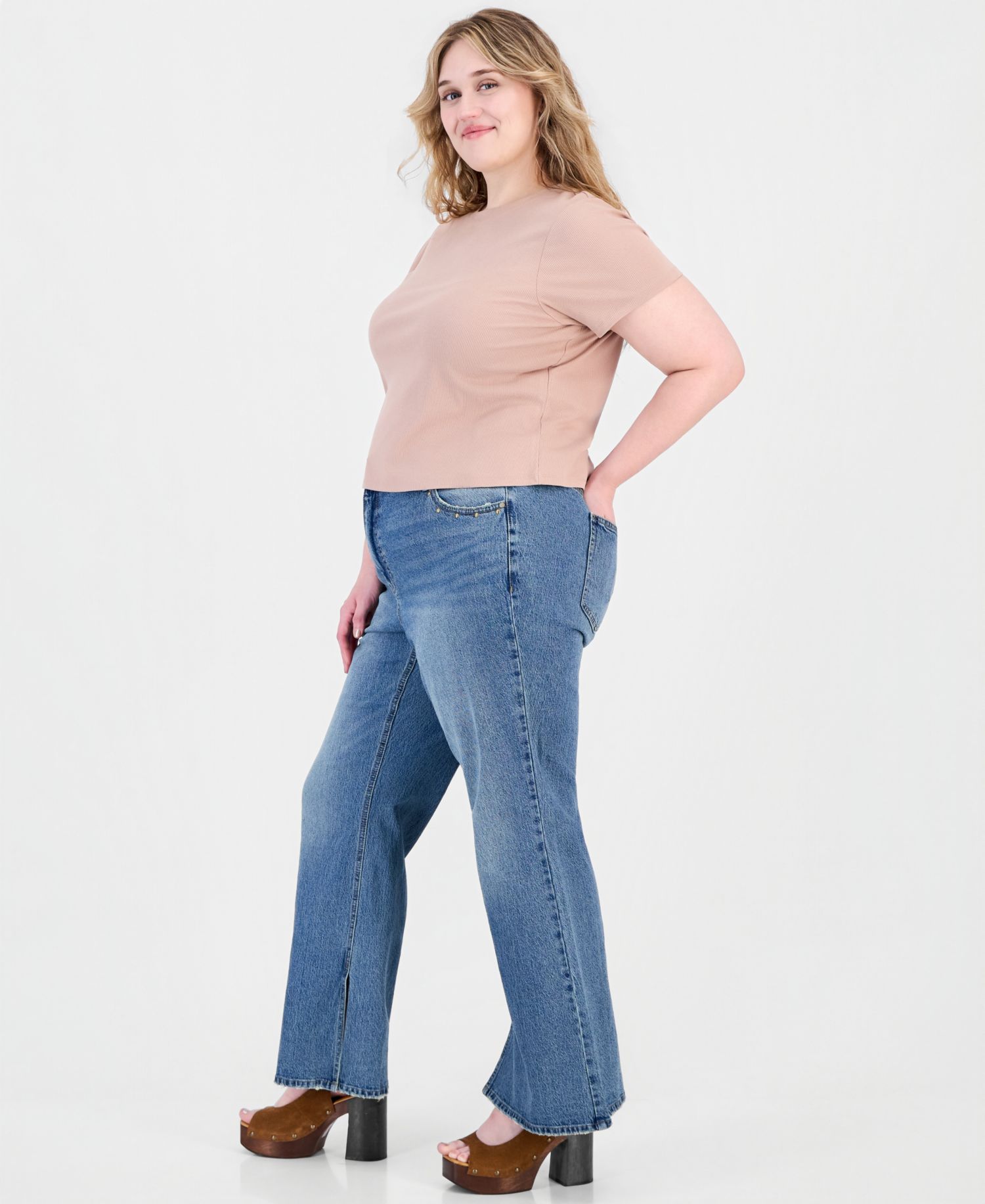 Petite Side Slit Bootcut High-Waisted Jeans