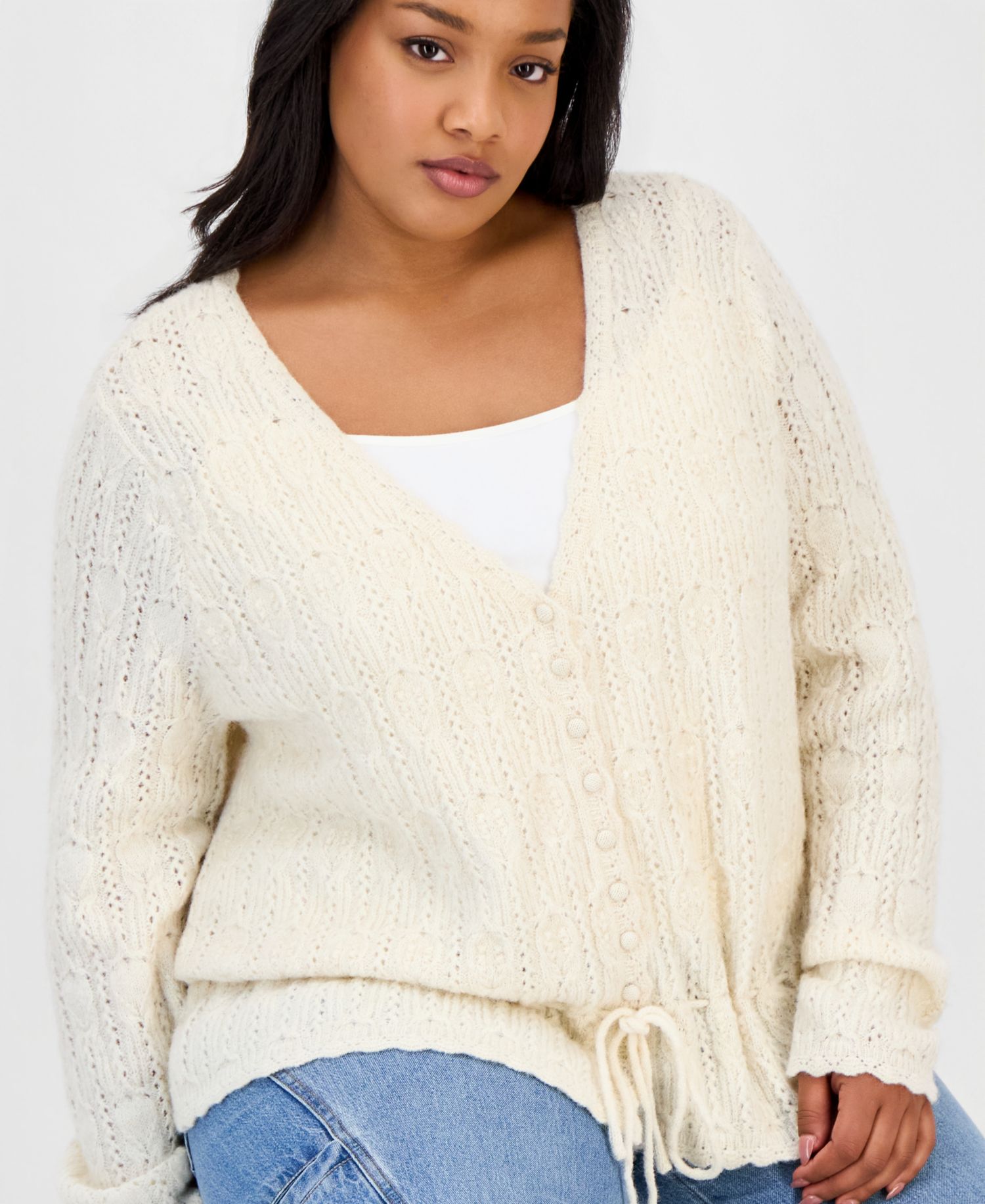 Petite Femme Peplum Tie-Waist Cardigan