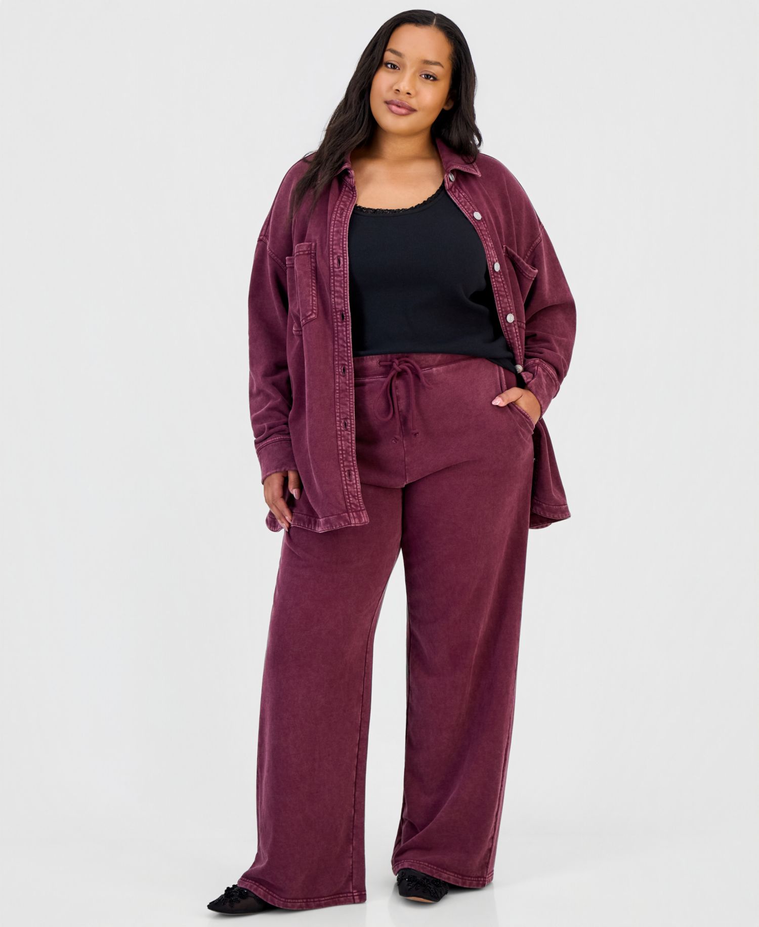 Trendy Plus Size Denim-Look Terry Shacket