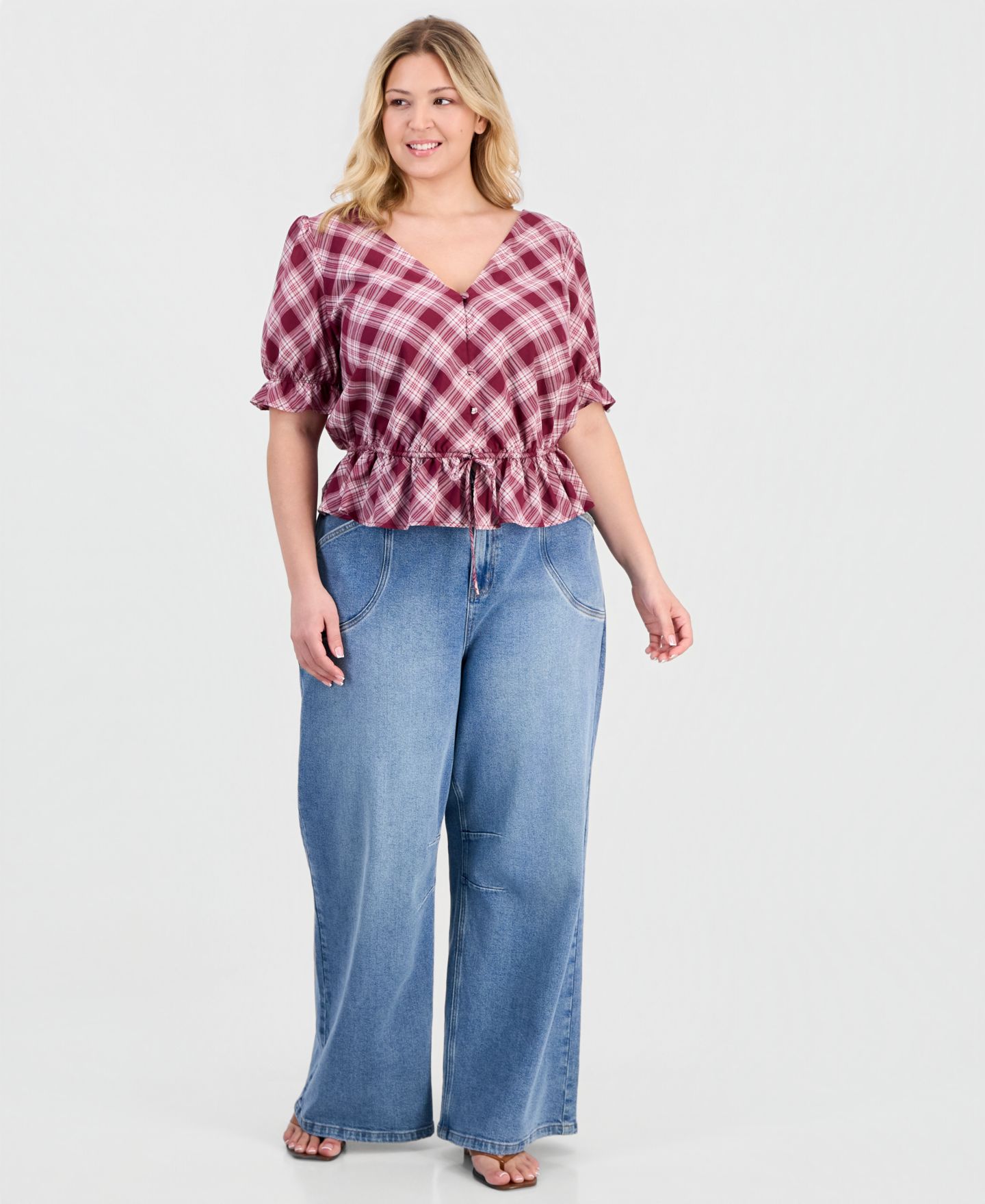 Женская блузка And Now This Plus Size Plaid Peplum Blouse, цвет: Winterwine — фото 2