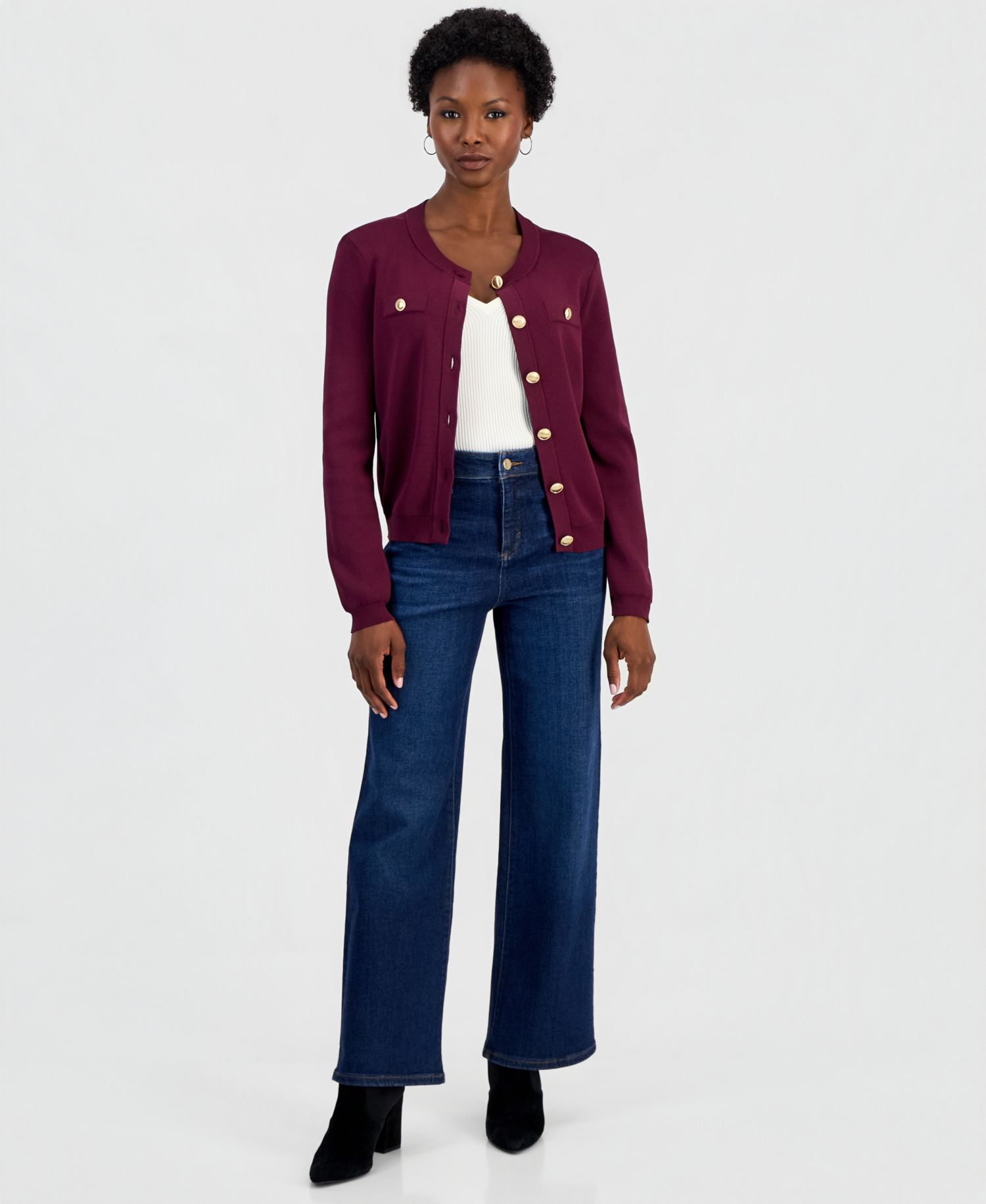 Women's Petite Structured Button-Front Cardigan