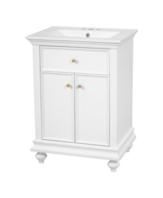 24 Inch Modern Bathroom Vanity with Tip Out Drawer Soft Close Hinges Back Open Structure Ball Turned Legs French Elegance