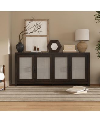 Tall Storage Cabinet with Acrylic Doors - 71-Inch Wide Espresso Brown Display Cabinet | 4-Door Organizer for Living Room, Bedroom