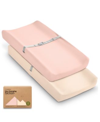 2pk Isla Changing Pad Covers for Girl, Boy, Soft Contoured Diaper Changing Table Pad Cover Sheets Neutral