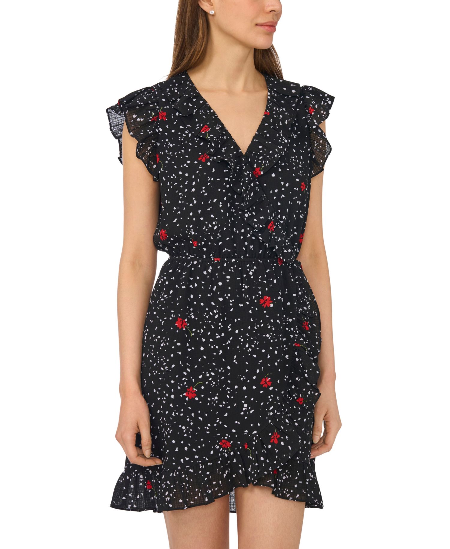 Women's Ruffle V-Neck Wrap Mini Dress