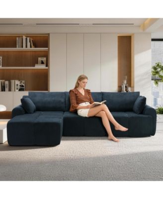 Modular Sectional Sofa - Corduroy Sponge Compression Sofa with Deep Seat, Memory Foam Sofa for Living Room or Bedroom, No Assembly Required