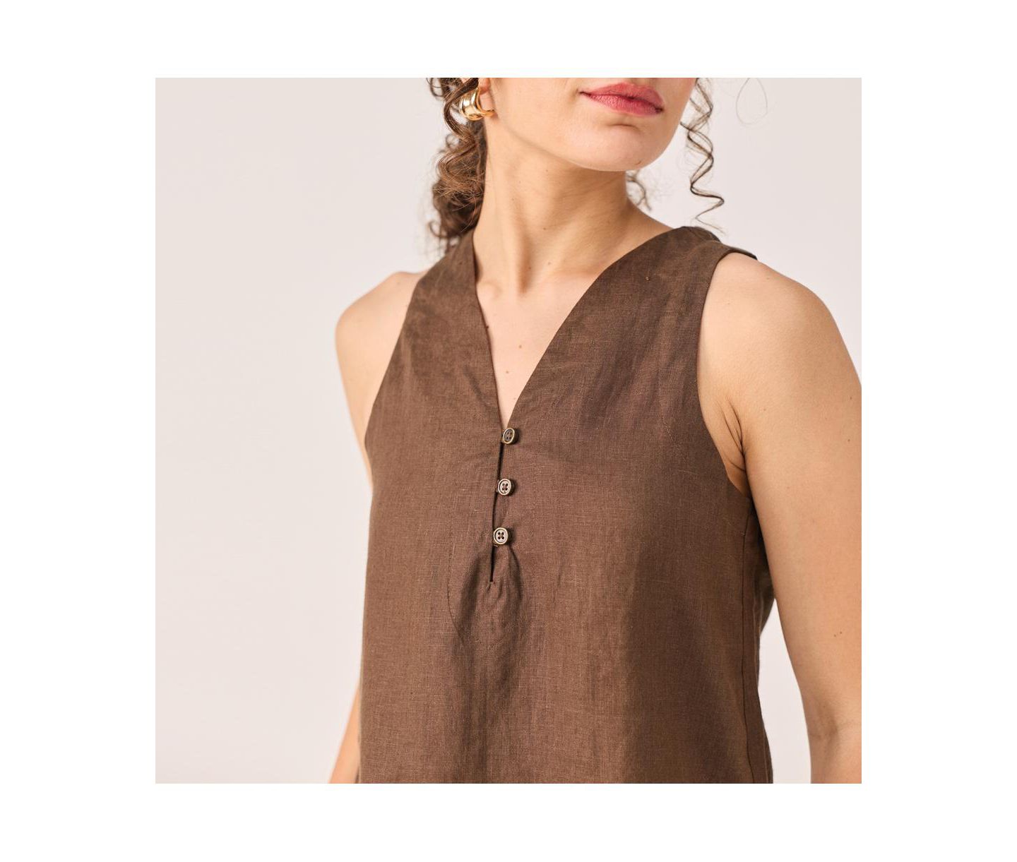 Женский топ Reistor Button Neck, цвет: Шоколадный коричневый — фото 7