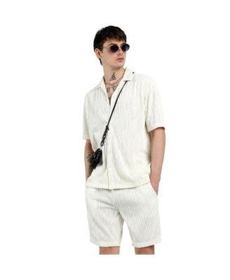 Men's Ivory White Self-Design Wave Co-Ord Set