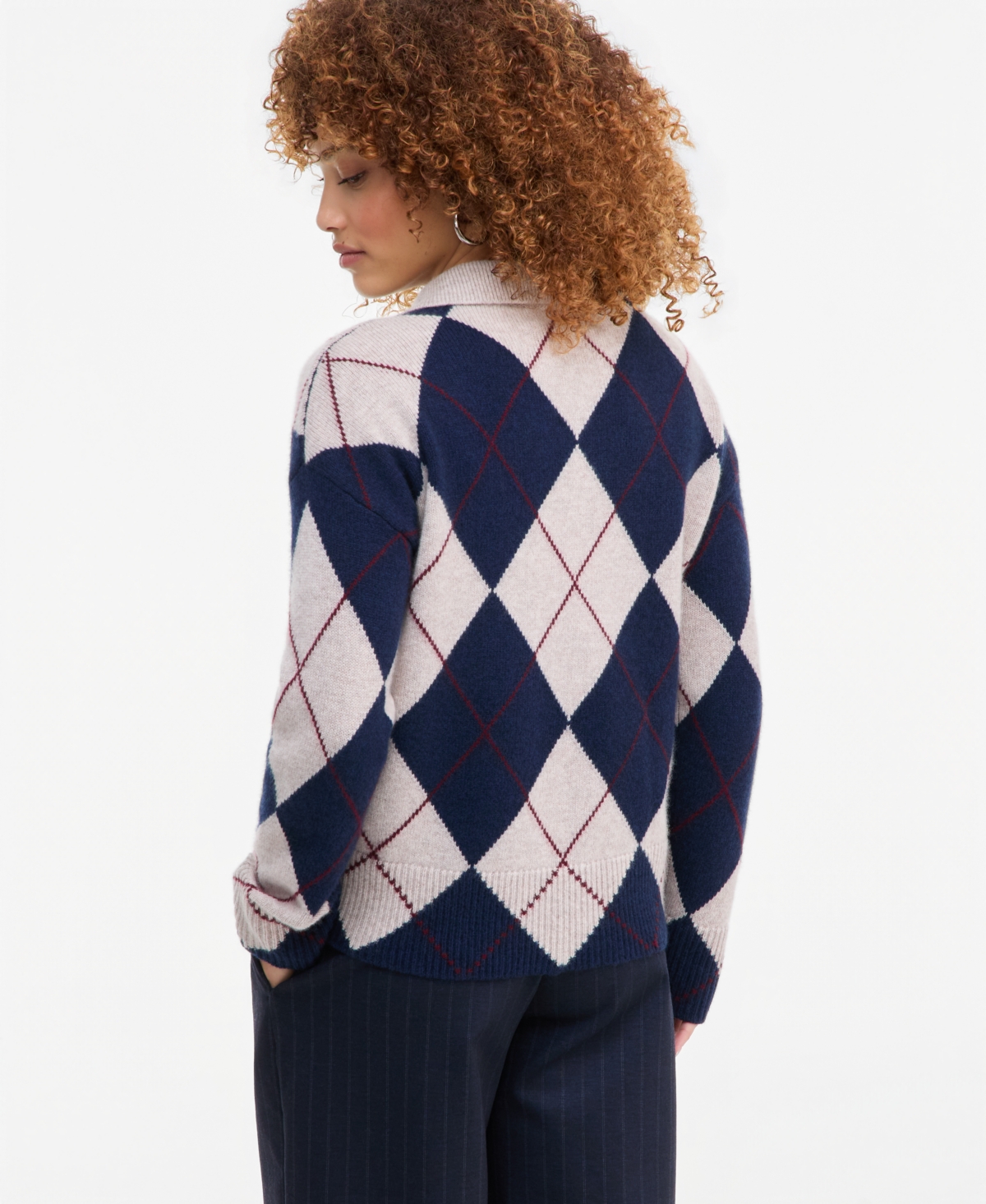 Charter Club petite 100% Cashmere Argyle Oversized-Collar Sweater, Macy's Exclusive
