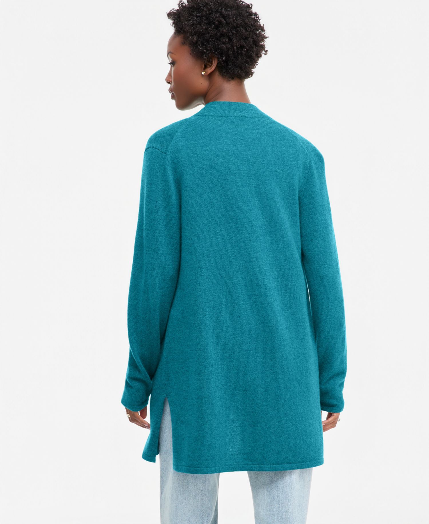 Petite Open Front Cashmere Cardigan with Side Slits