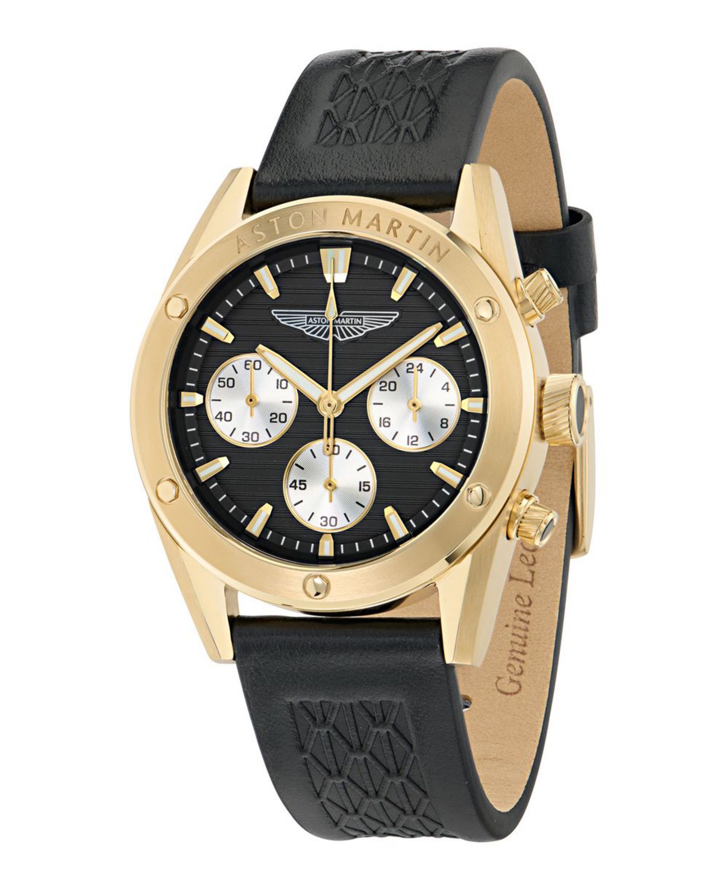 Мужские часы Aston Martin F1 Quartz Black Guilloche IP Yellow Gold Bracelet Watch 38mm — фото 6