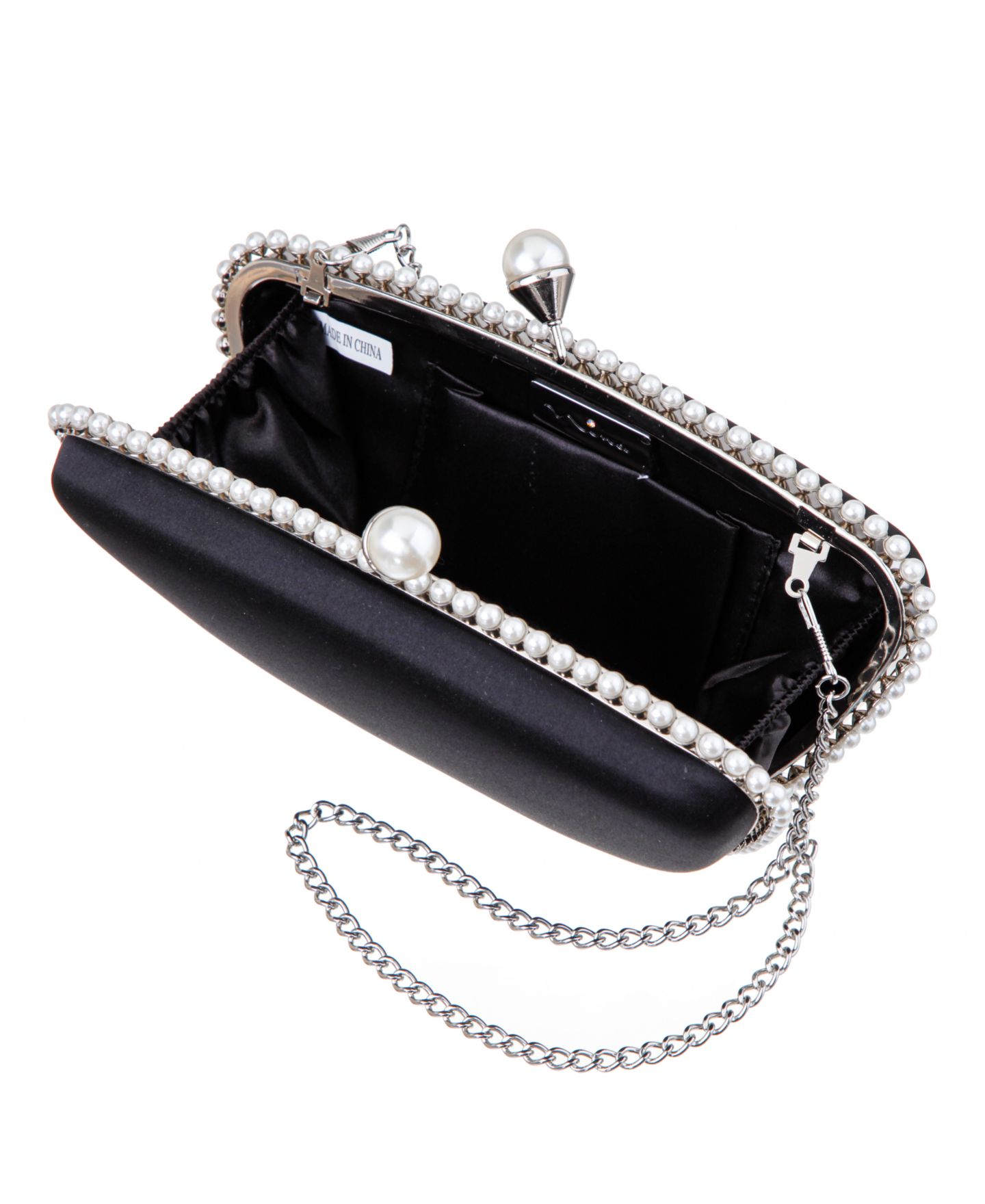 Женский клатч Nina Imitation Pearl Goddess Minaudiere Small Clutch Handbag, цвет: Чёрный — фото 4