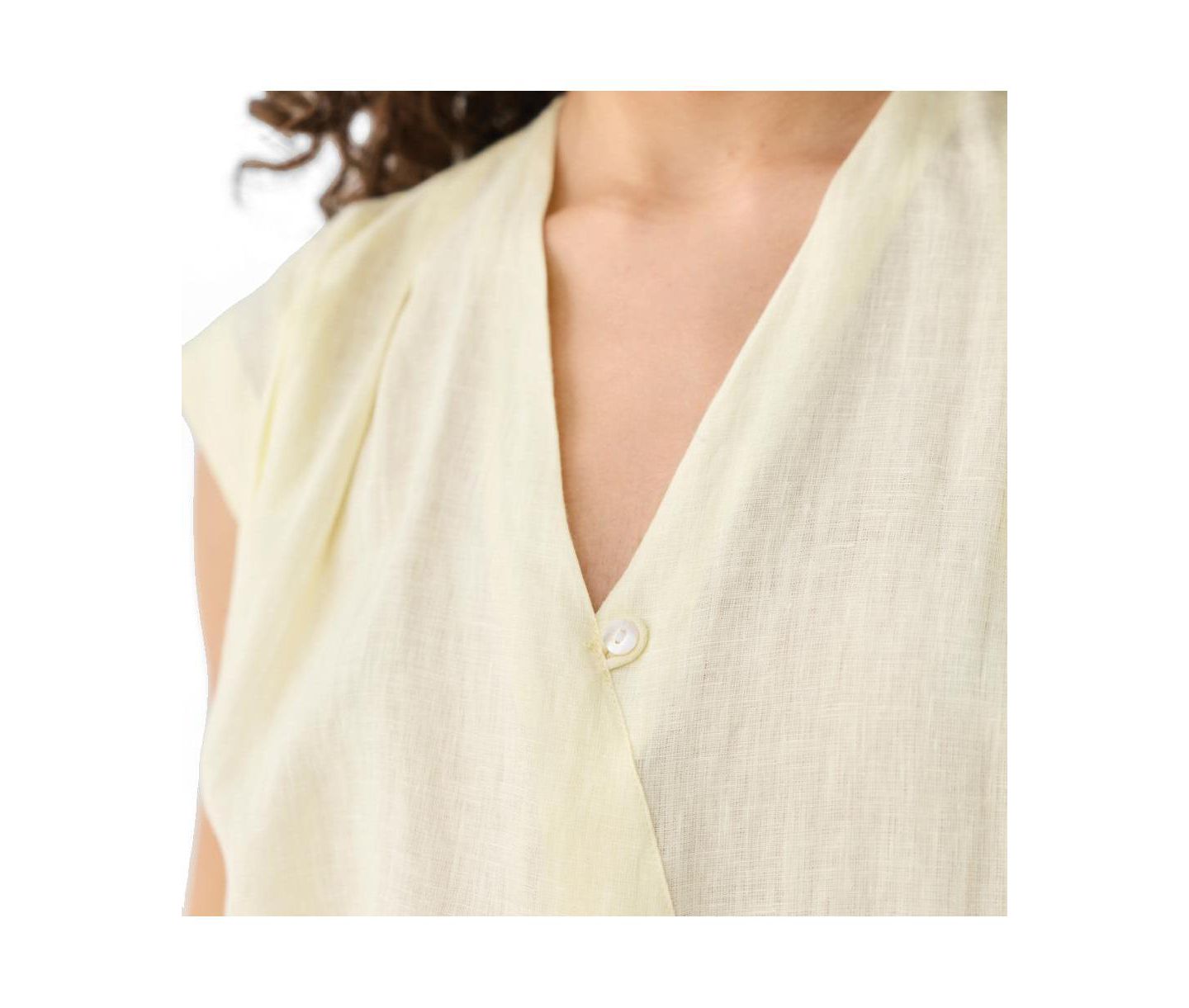 Женский топ Reistor V-neck Linen Overlap, цвет: Сливочный лимонный — фото 4