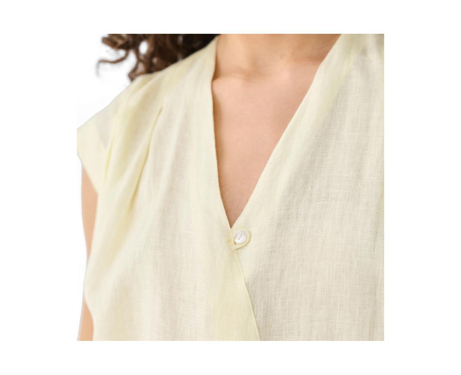Women's V-neck Linen Overlap Top