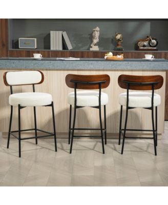 24 inches Bar Stools Set of 3, Counter Height Bar Stools with Boucle Fabric and Wood Back