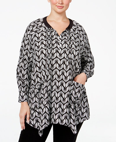 Melissa McCarthy Seven7 Plus Size Printed Pintucked Blouse