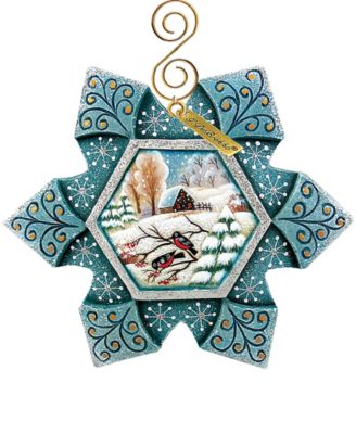 Hand Painted Scenic Ornament Robin Snowfall