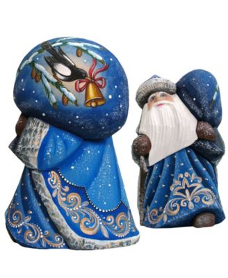 Woodcarved and Hand Painted Santa Midnight Yuletide Chorus with Bag Figurine
