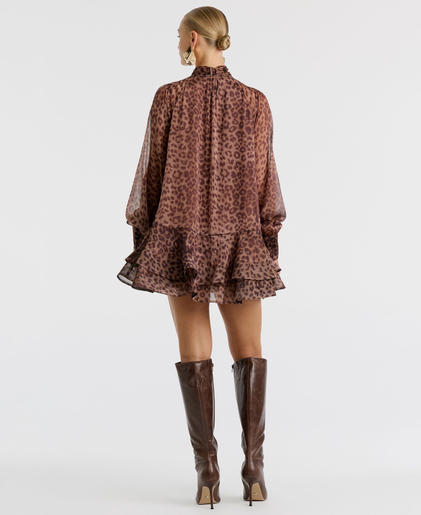 Женское платье Bardot Mock-Neck Adrie Babydoll Mini, цвет: Леопардовый — фото 5