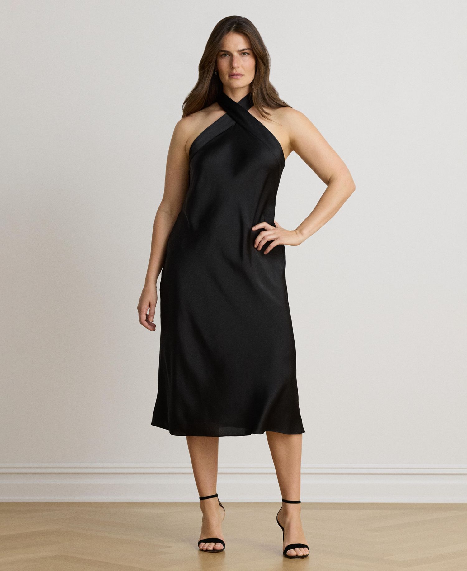 Women's Tie-Back Charmeuse Halter Cocktail Dress