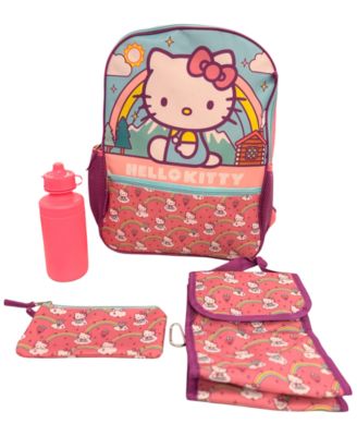 Boys' and Girls' Hello Kitty Backpack, Lunch Bag, Water Bottle, Zip Case and Carabiner, 5-Piece Set